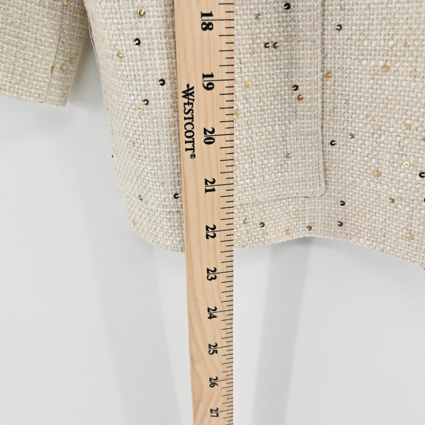 Louben Womens Ivory Gold Tweed Blazer Size 6 Linen Gold Sequin Retro Glam Jacket