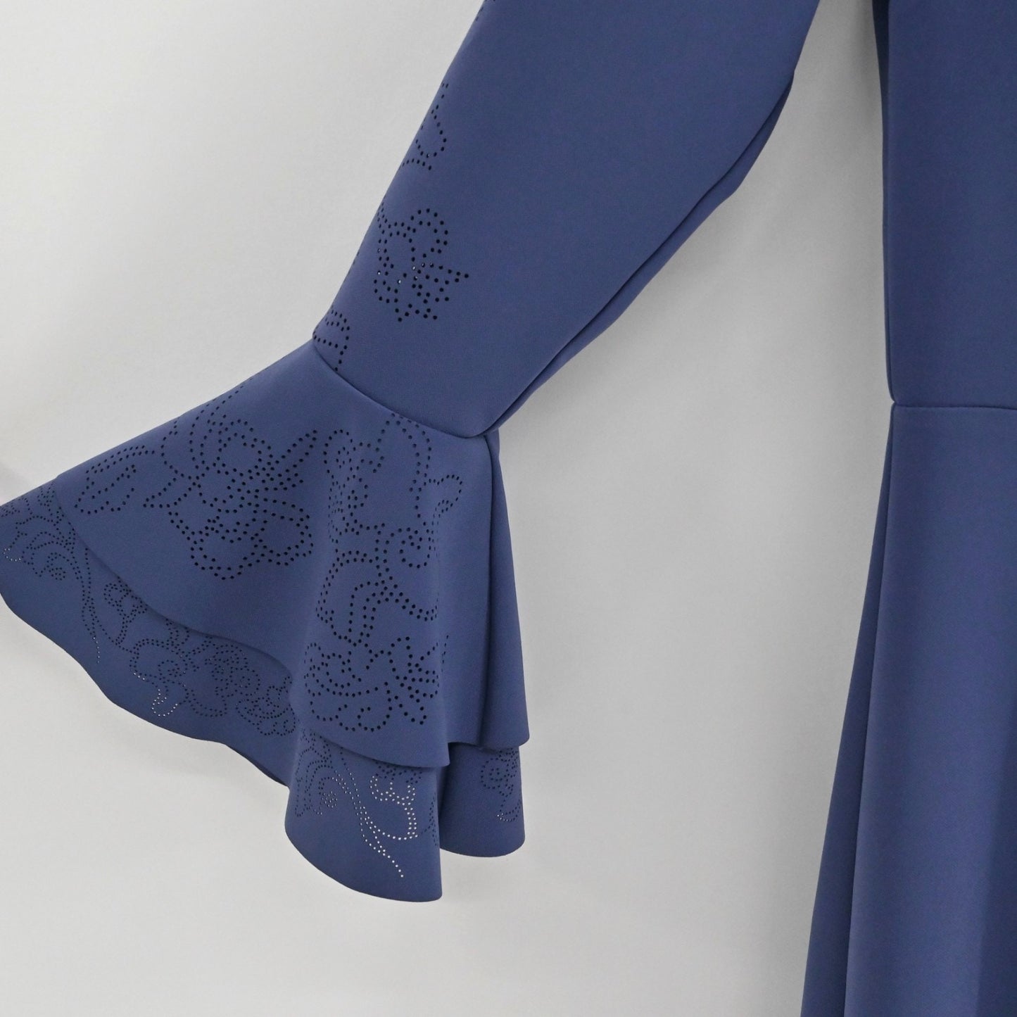 Parker Orlando Blue Dress Size 4 Perforated Detail Bell Sleeve ALine Mini