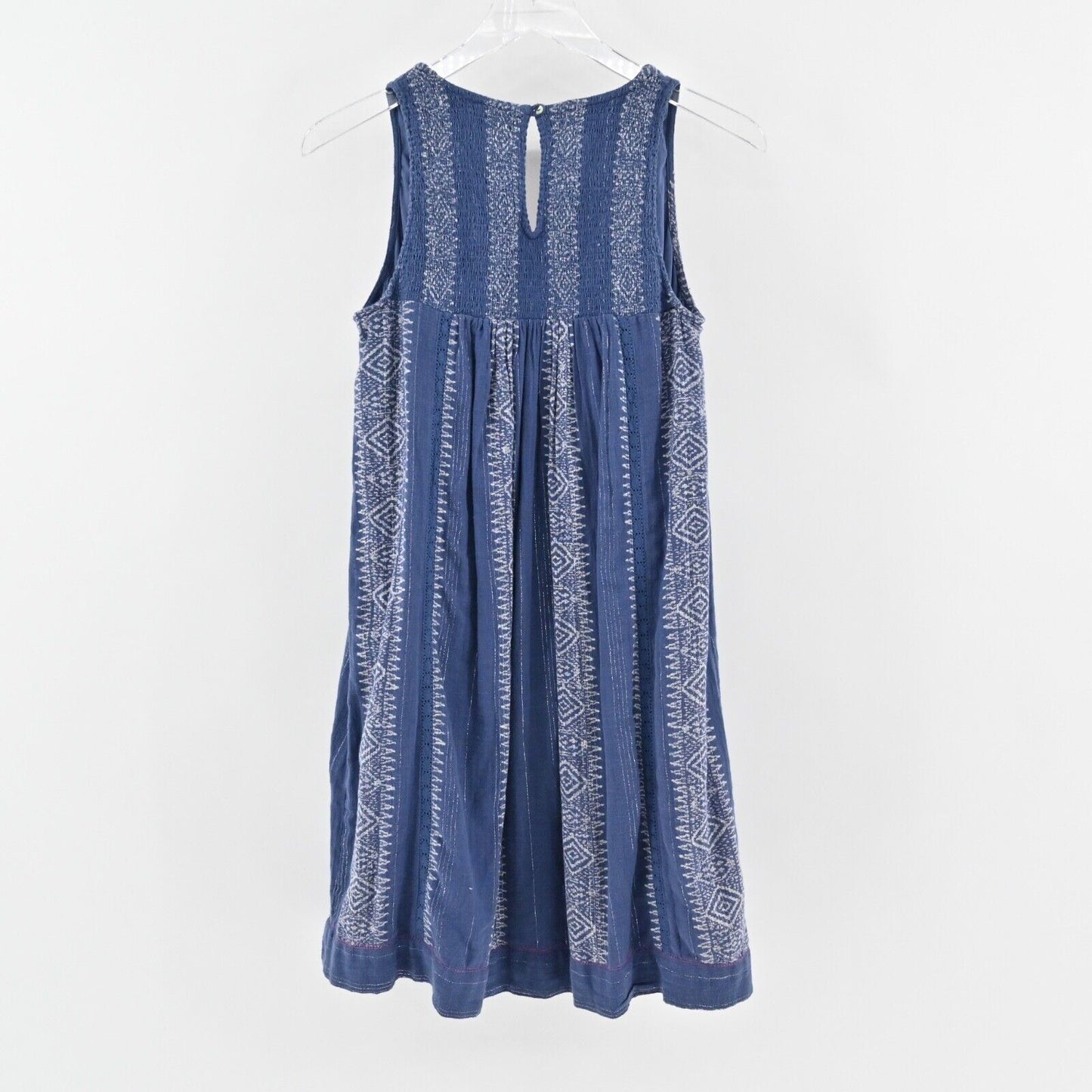 ANTHROPOLOGIE Dress Sz 0 Blue Embroidered Metallic Cotton Morwen Shift AKEMI KIN