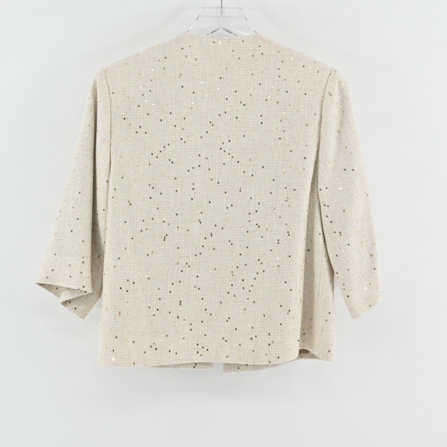 Louben Womens Ivory Gold Tweed Blazer Size 6 Linen Gold Sequin Retro Glam Jacket