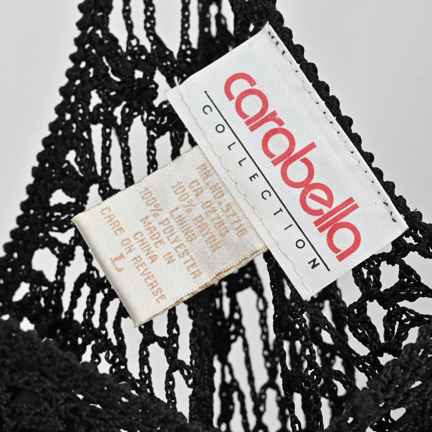Vtg 90s Carabella Collection Sheer Crochet Dress Sz L Black Grunge Goth Festival