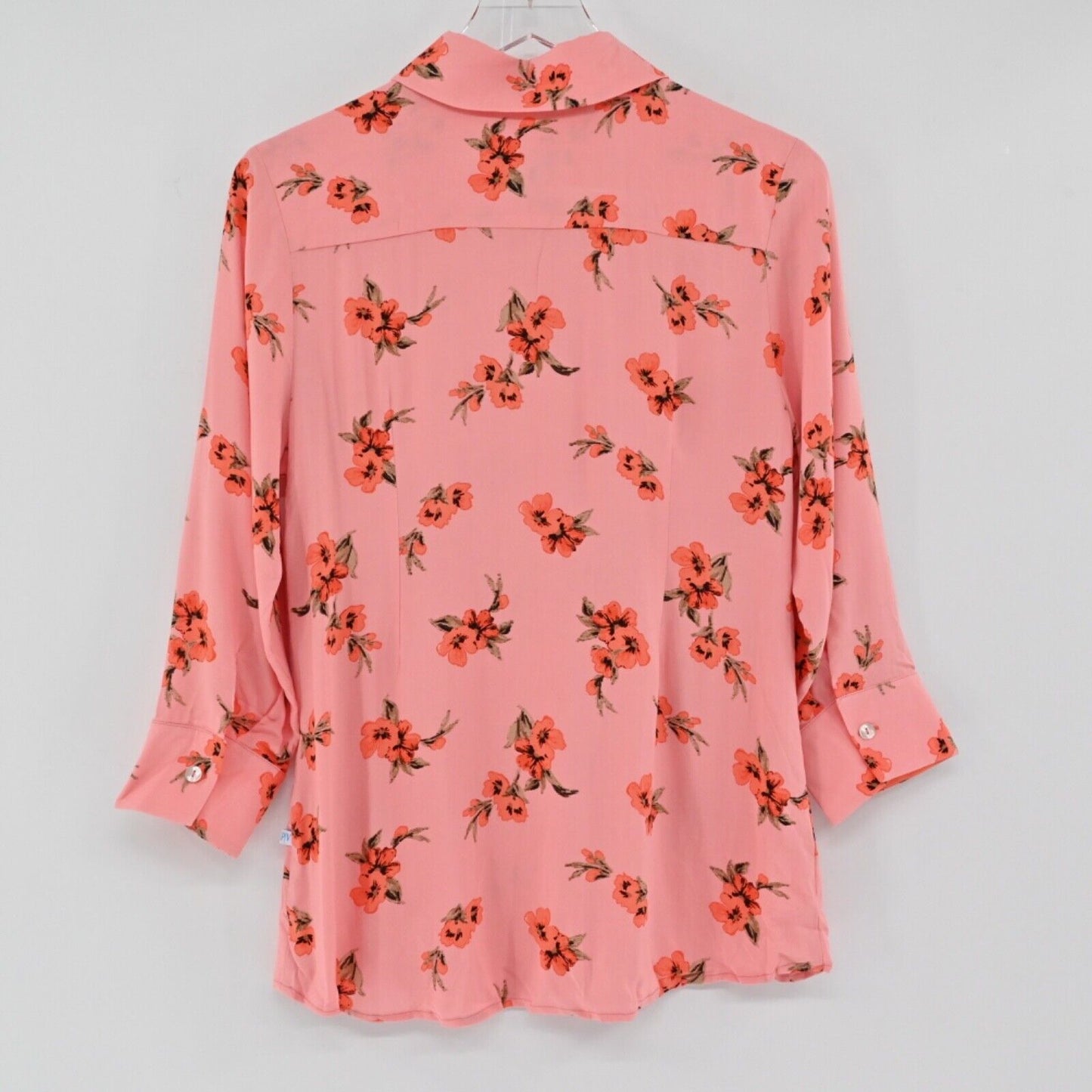 PERLAVERA Top Womens Size S Pink Floral 3/4 Sleeve Button Up Preppy Boho Office