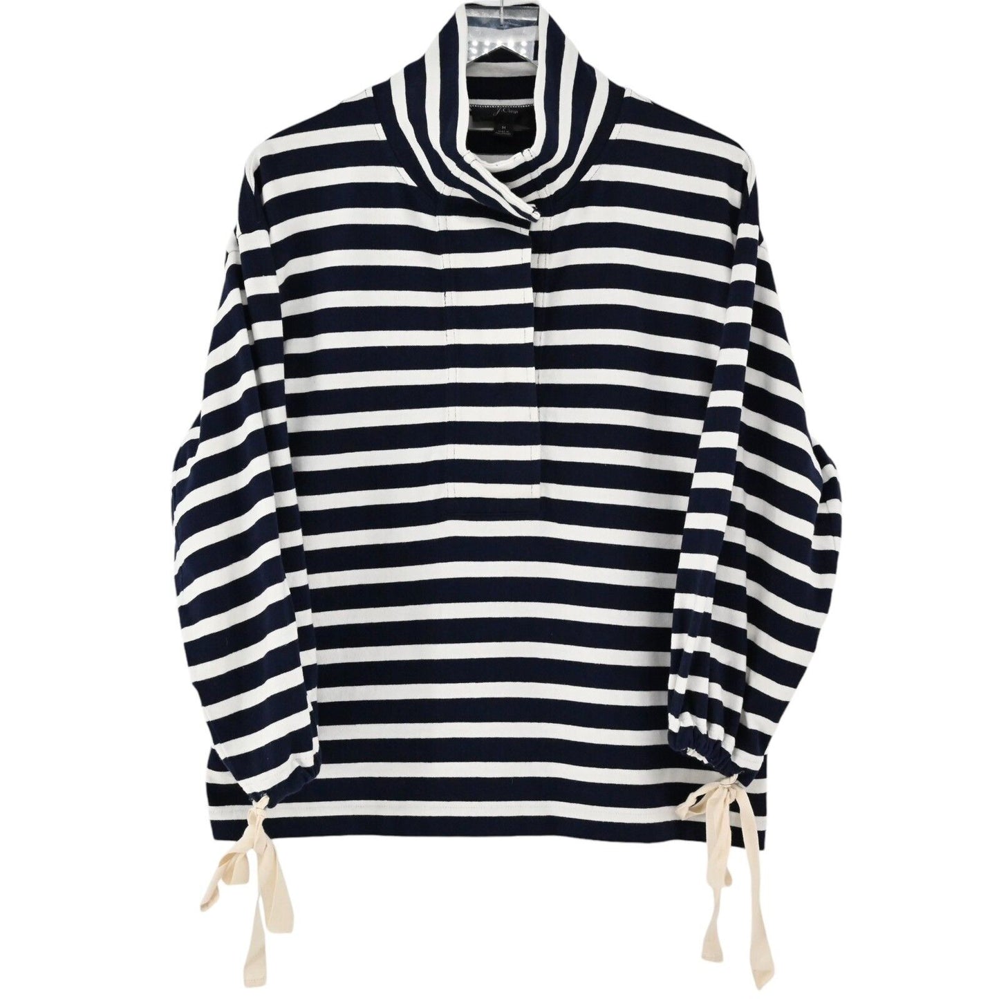J CREW Sweatshirt Womens Size M Navy Blue White Stripe 100% Cotton Nautical Cape