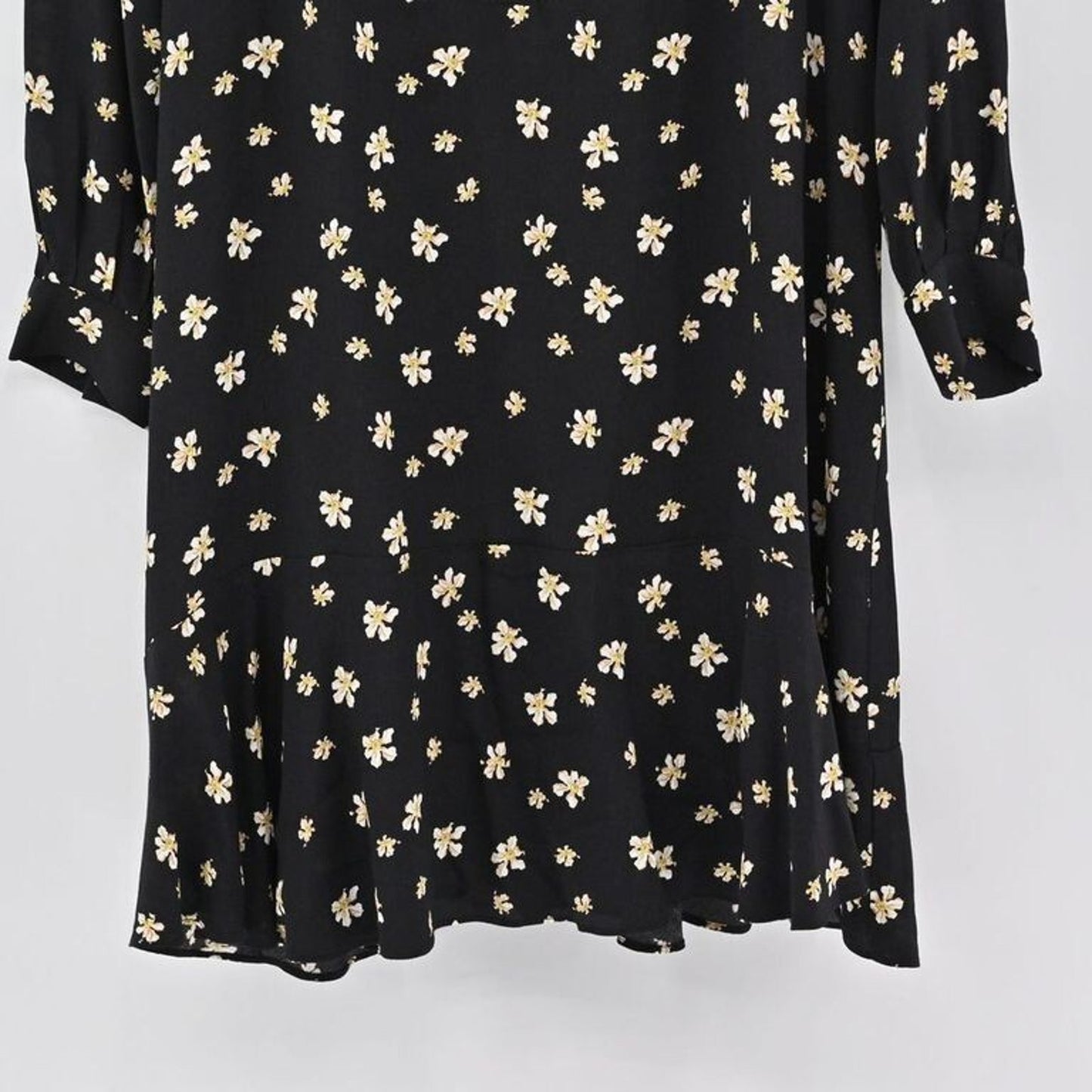 WHISTLES Edelweiss Dress Size 10 Floral Black Ruffle Mini Feminine Romantic