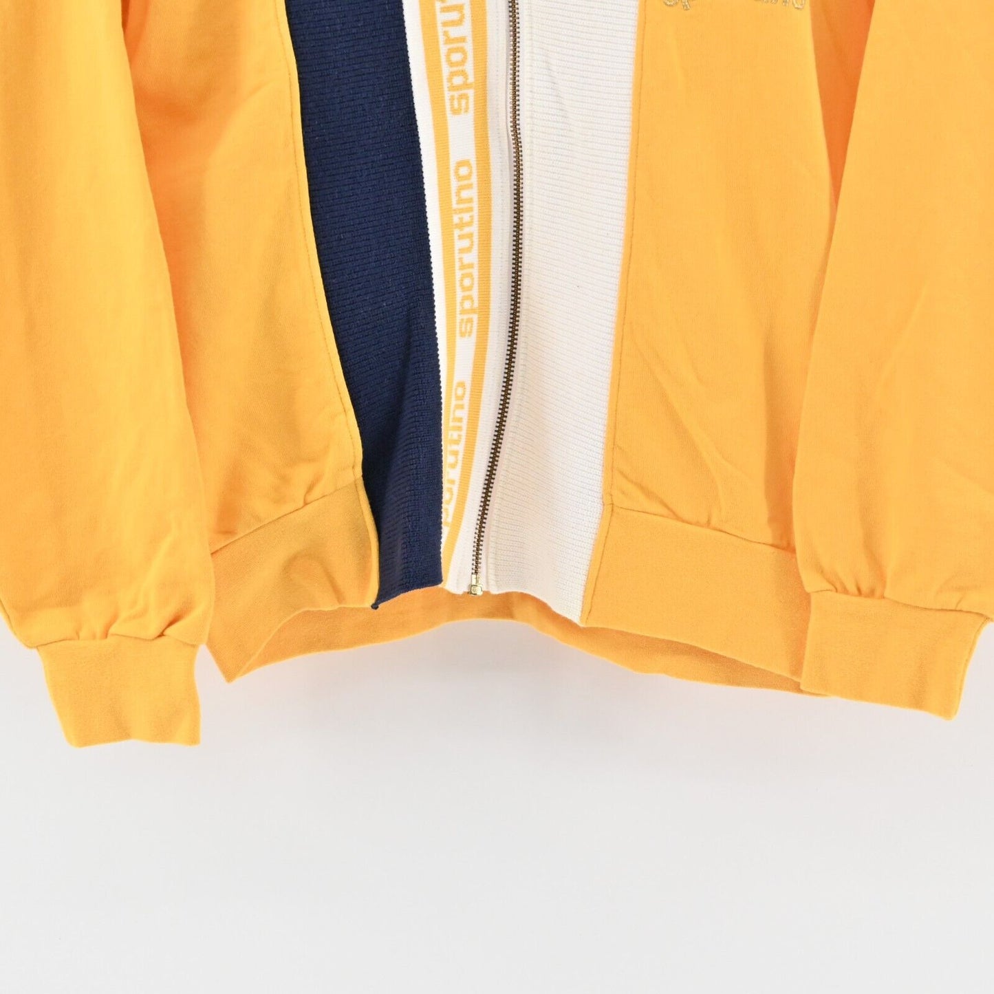 Vtg SPORUTINO Jacket Mens Size M Golf Logo Stripe Zip Yellow Embroidered 70s