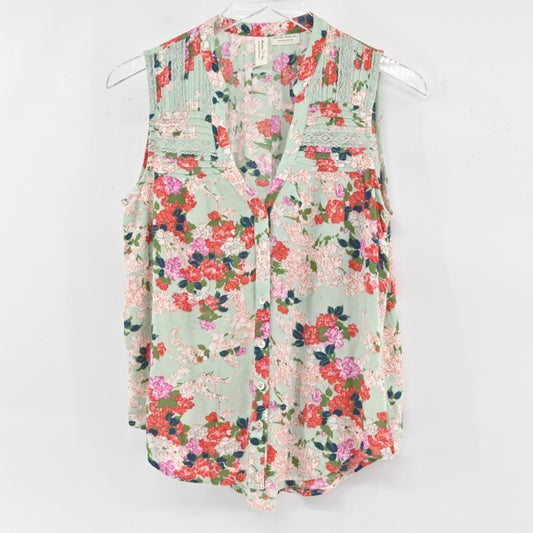 Anthropologie MEADOW RUE Womens Top Size 2 Whimsical Sleeveless Green Floral
