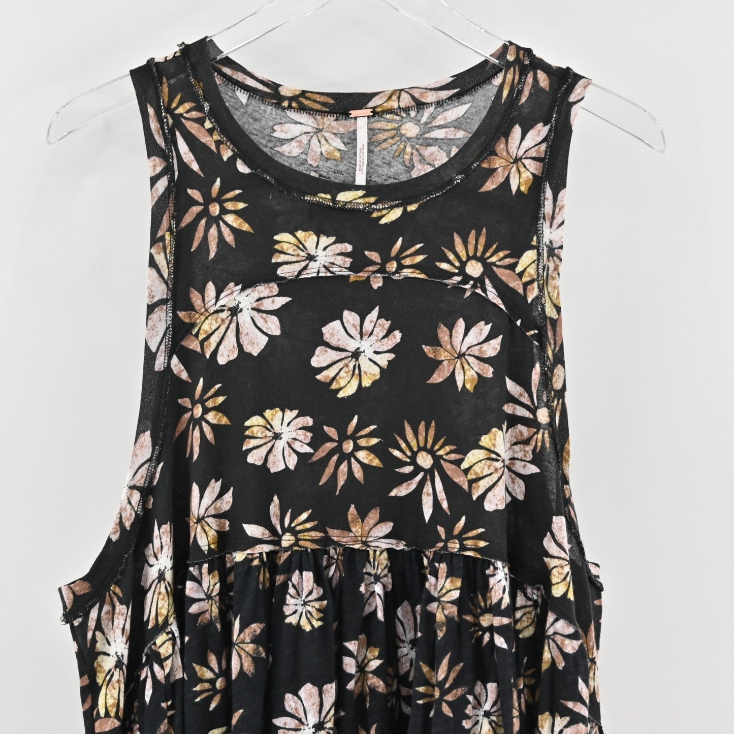 Free People Womens Madison Top Size XS Dark Floral Sleeveless Baby Doll Tiered