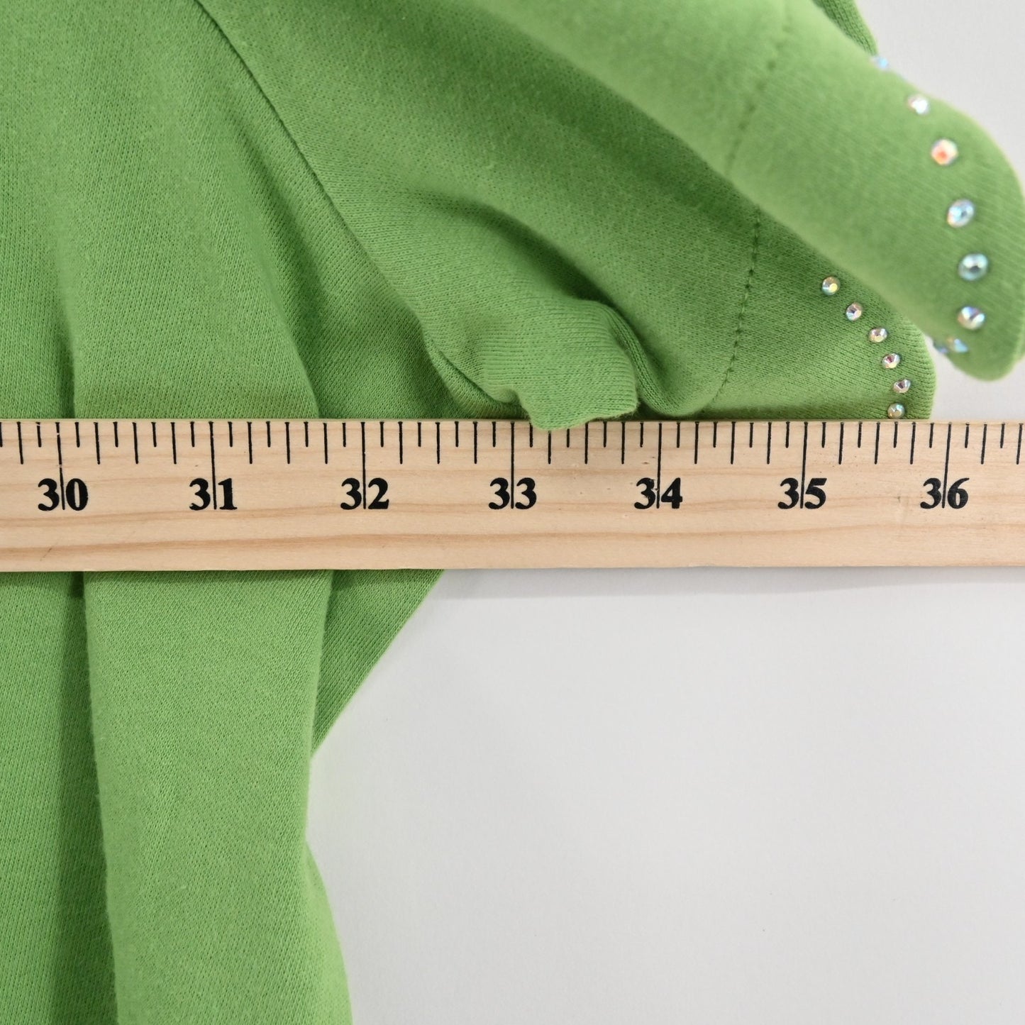 Quacker Factory Womens Scalloped Rhinestone Top Size 3X Green Short Puff Sleeve