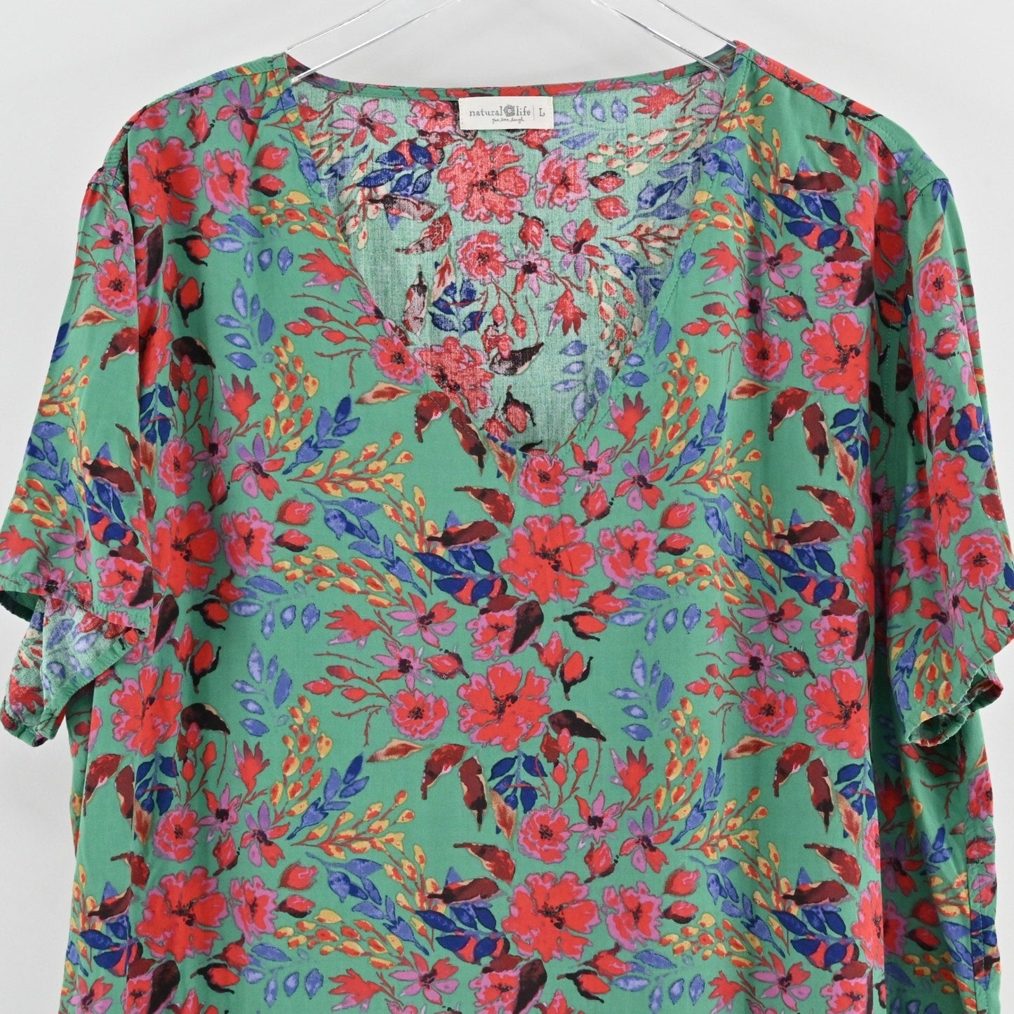 Natural Life Floral Shift Dress Size L Bohemian Hippie Whimsical V Neck Garden