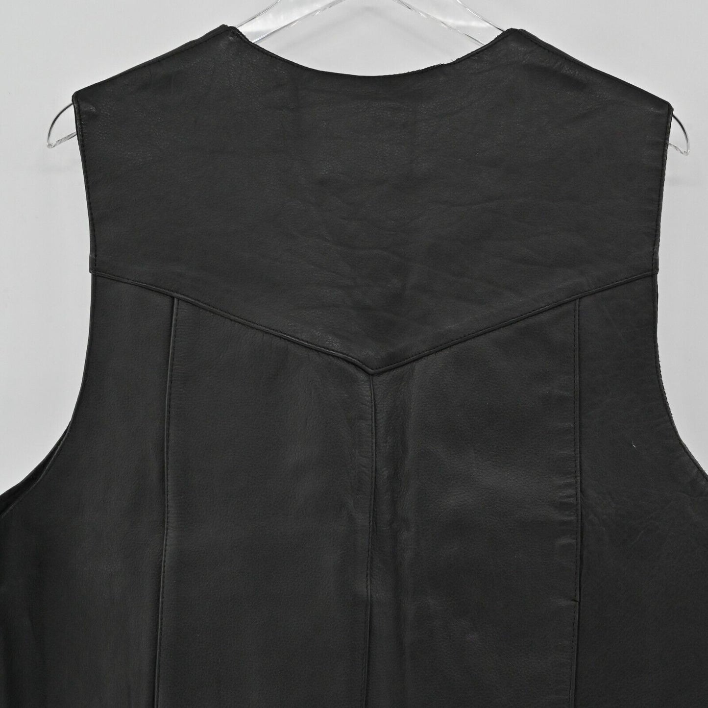 Vtg VANCE LEATHERS Vest Mens Size 46 Black Sleeveless Bike Motocycle Snap Front