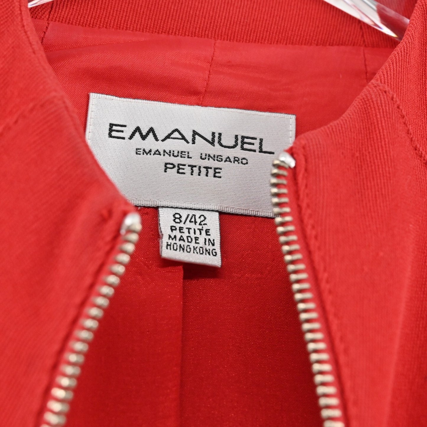 Vtg EMANUEL UNGARO Jacket Womens Size 8 Petite Solid Red Full Zip Blazer Classic