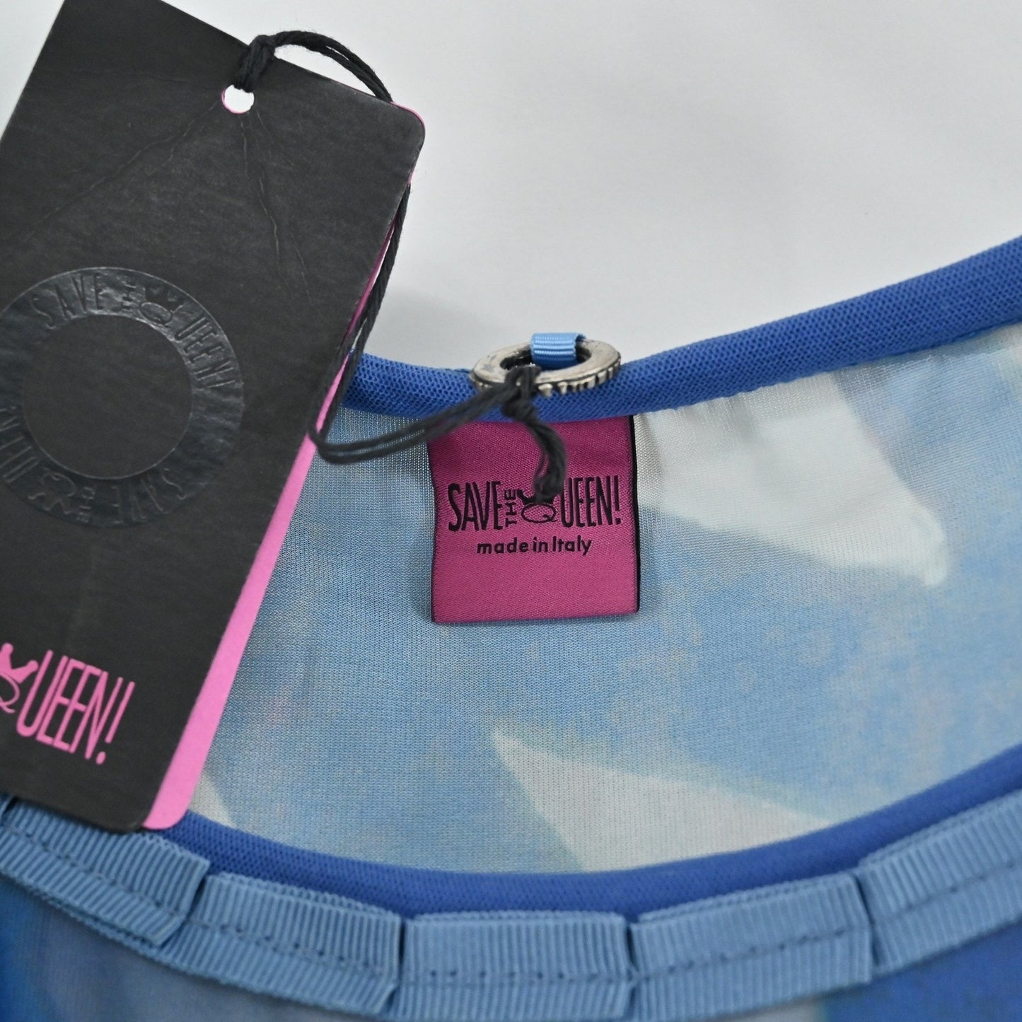 Save The Queen Dress Size M Italy Blue Artsy Eclectic Art To Wear Graphic Print