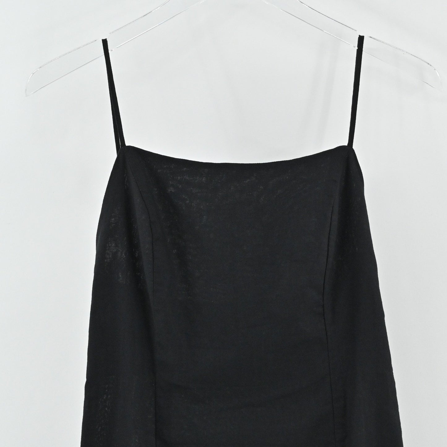 Weili Zheng Linen Midi Dress Size XS Black Spaghetti Strap Slit Y2K Whimsigoth