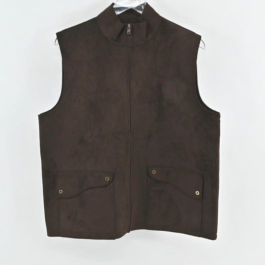Ralph Lauren Womens Vest Size XL Brown Preppy Academia Sleeveless Zip Pockets