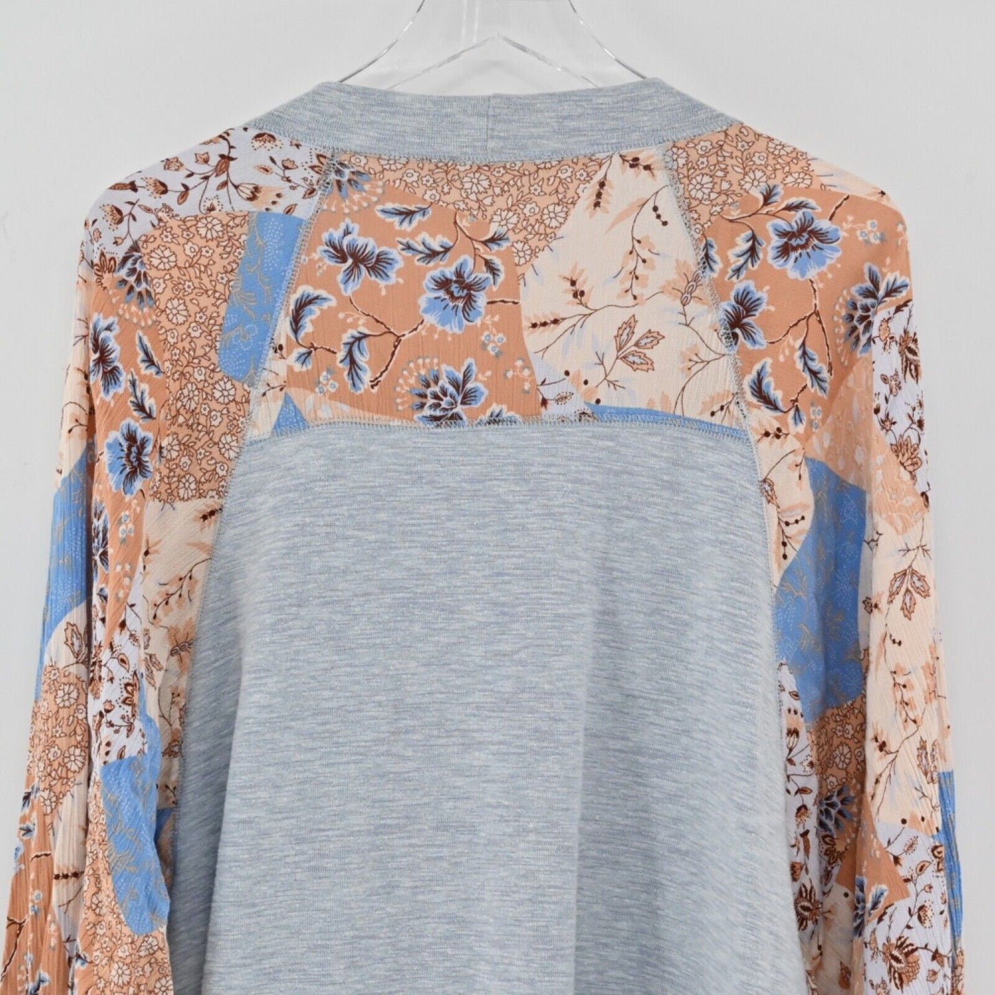 DOE AND RAE Cardigan Womens Sz L Blue Floral Patchwork Dolman Sleeve Open Front