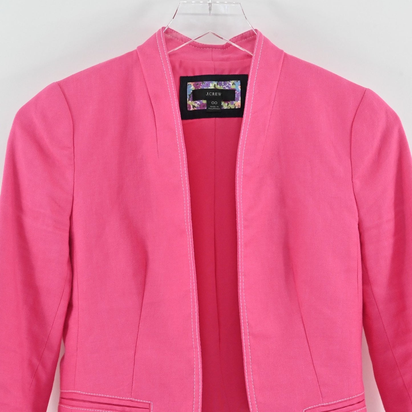 J Crew Womens Going Out Blazer Size 00 Pink Stretch Linen Preppy Barbie AI253