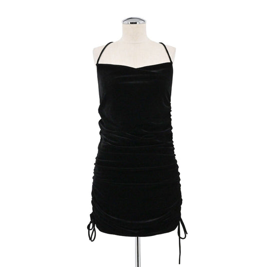 ZARA Dress Womens Size Small Black Strappy Halter Mini Velvet Cowl Cinched Sides
