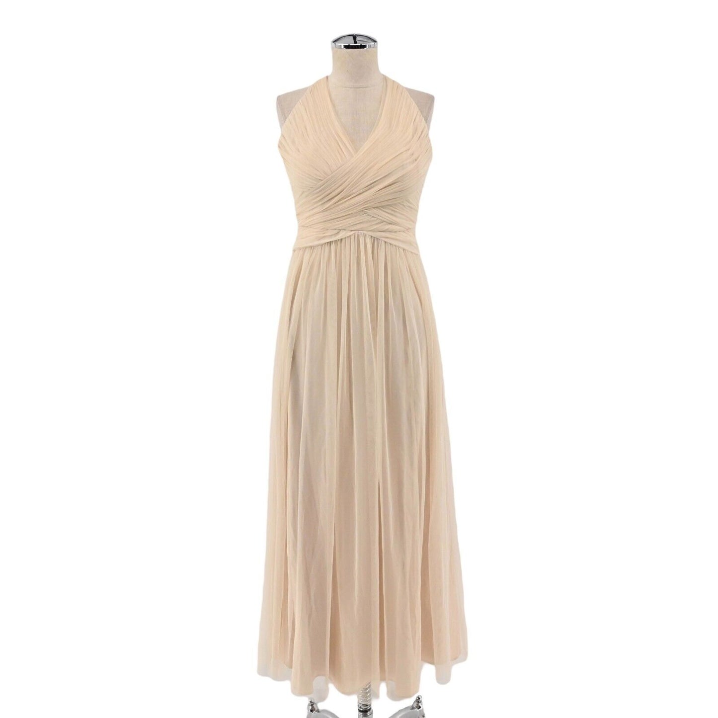 ANTHROPOLOGIE Dress Womens Size 0 Hitherto BHLDN Edith Gown Beige Ruched Maxi