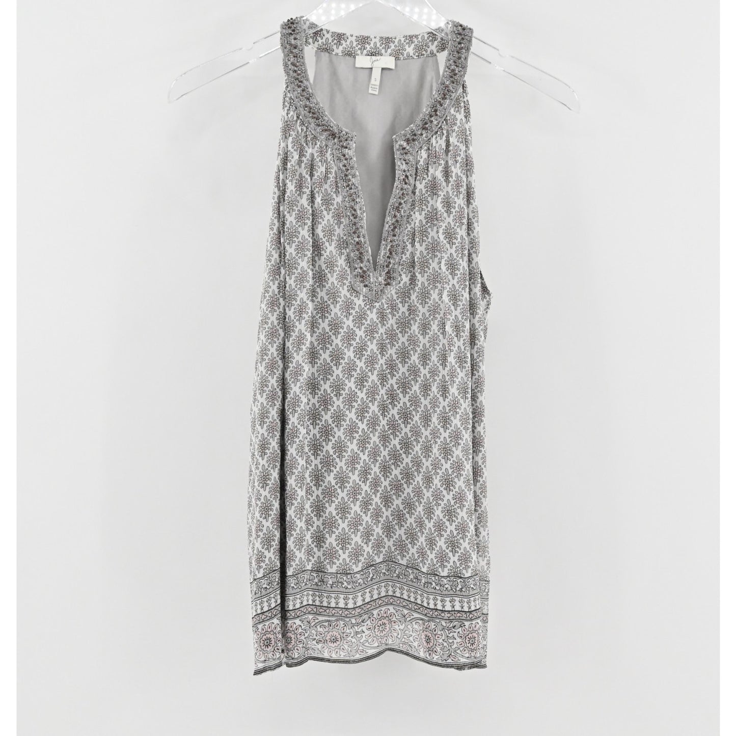 Joie Womens Astor Silk Sleeveless Top Size S Beaded Embroidered Gray Boho Tunic