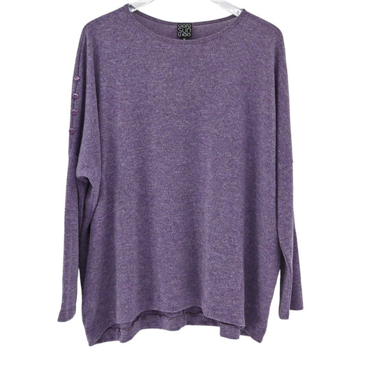 CLARA SUNWOO Sweater Womens Size XL Purple Button Accent Dolman Sleeve Lagenlook