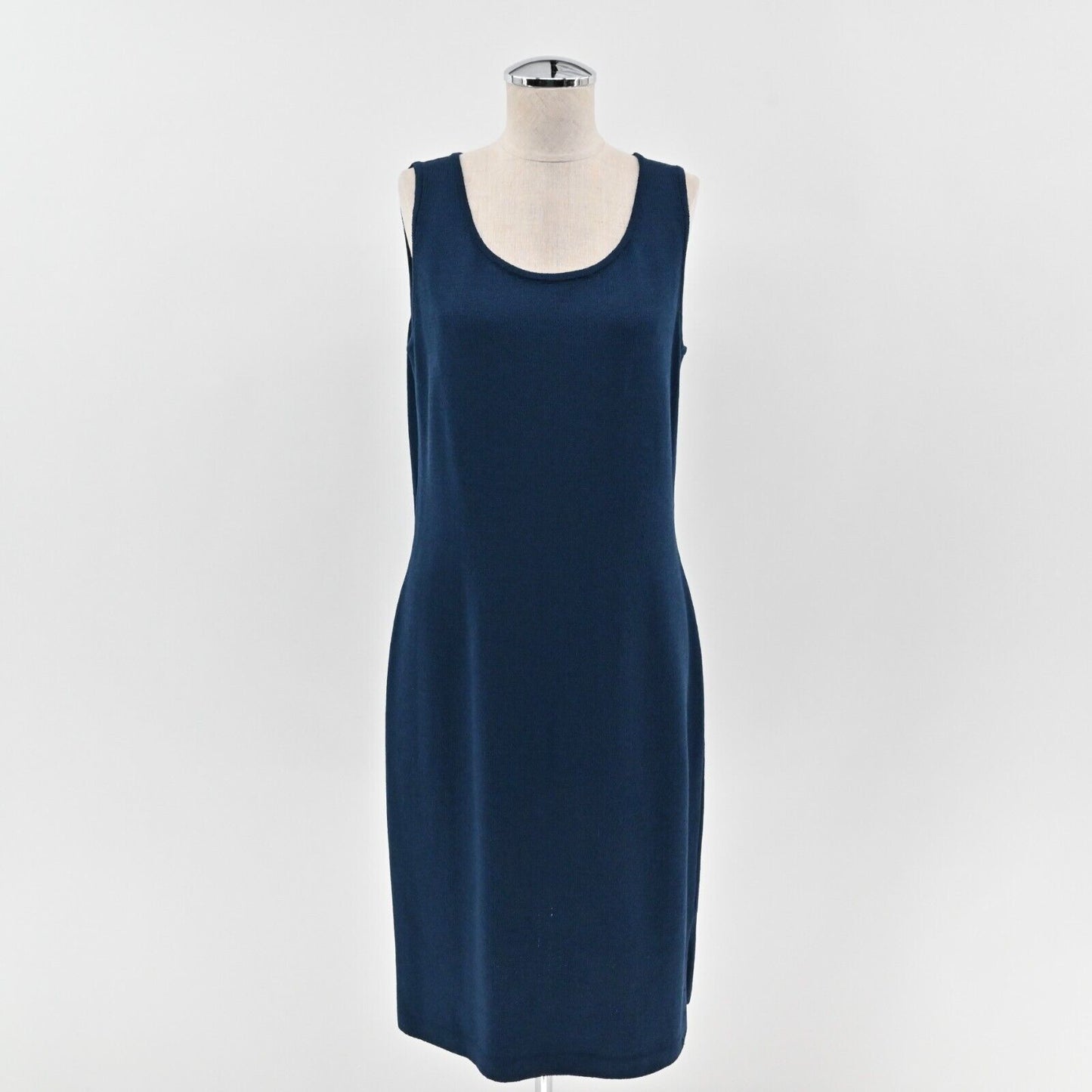 ST JOHN Dress Sz 8 Santana Knit Navy Sleeveless Wool Scoop Neck Corpcore Office