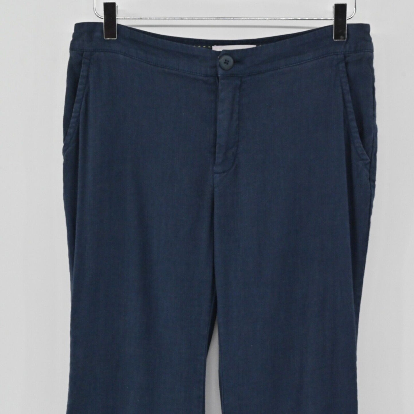 ANTHROPOLOGIE Pants Womens Size 4 Navy Blue Linen Blend Low Rise Flare Wide Leg