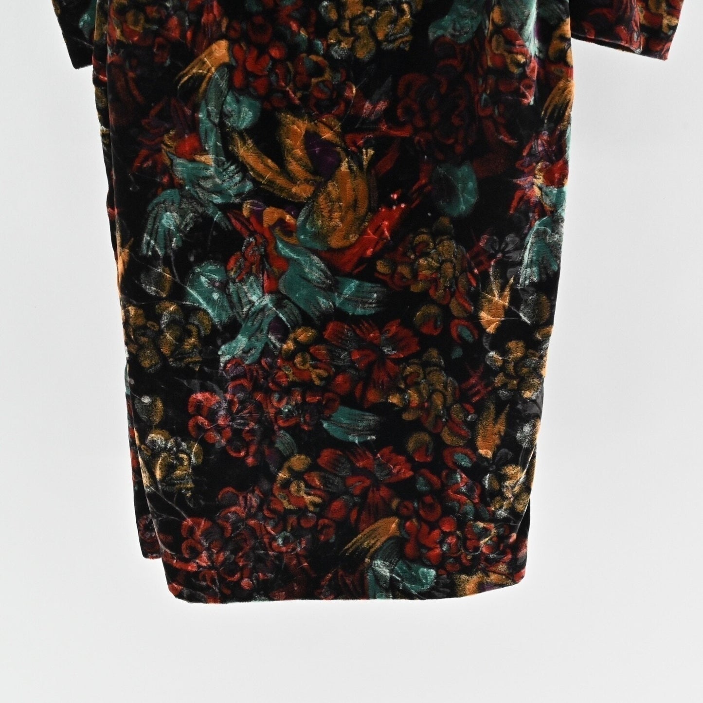 Vtg 80s Floral Velvet Dress Size S Whimsigoth Dark Romantic Puff Goth Open Back