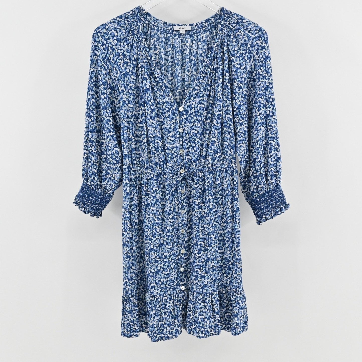 Rails Eliza Drawstring Waist Dress Size M Floral Blue Smocked Boho Chic Romantic