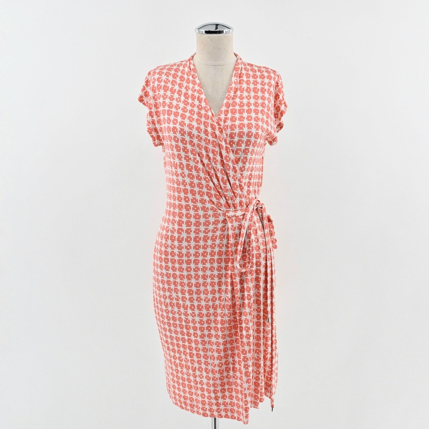 Diane Von Furstenberg Silk Wrap Dress Size 6 Coral Geo Print Chic Parisian DVF