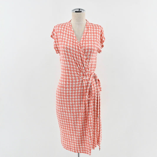 Diane Von Furstenberg Silk Wrap Dress Size 6 Coral Geo Print Chic Parisian DVF