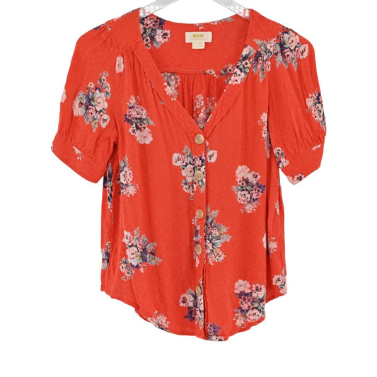 ANTHROPOLOGIE Top Womens Size 4 Maeve Hansley Orange Floral Button Front Blouse