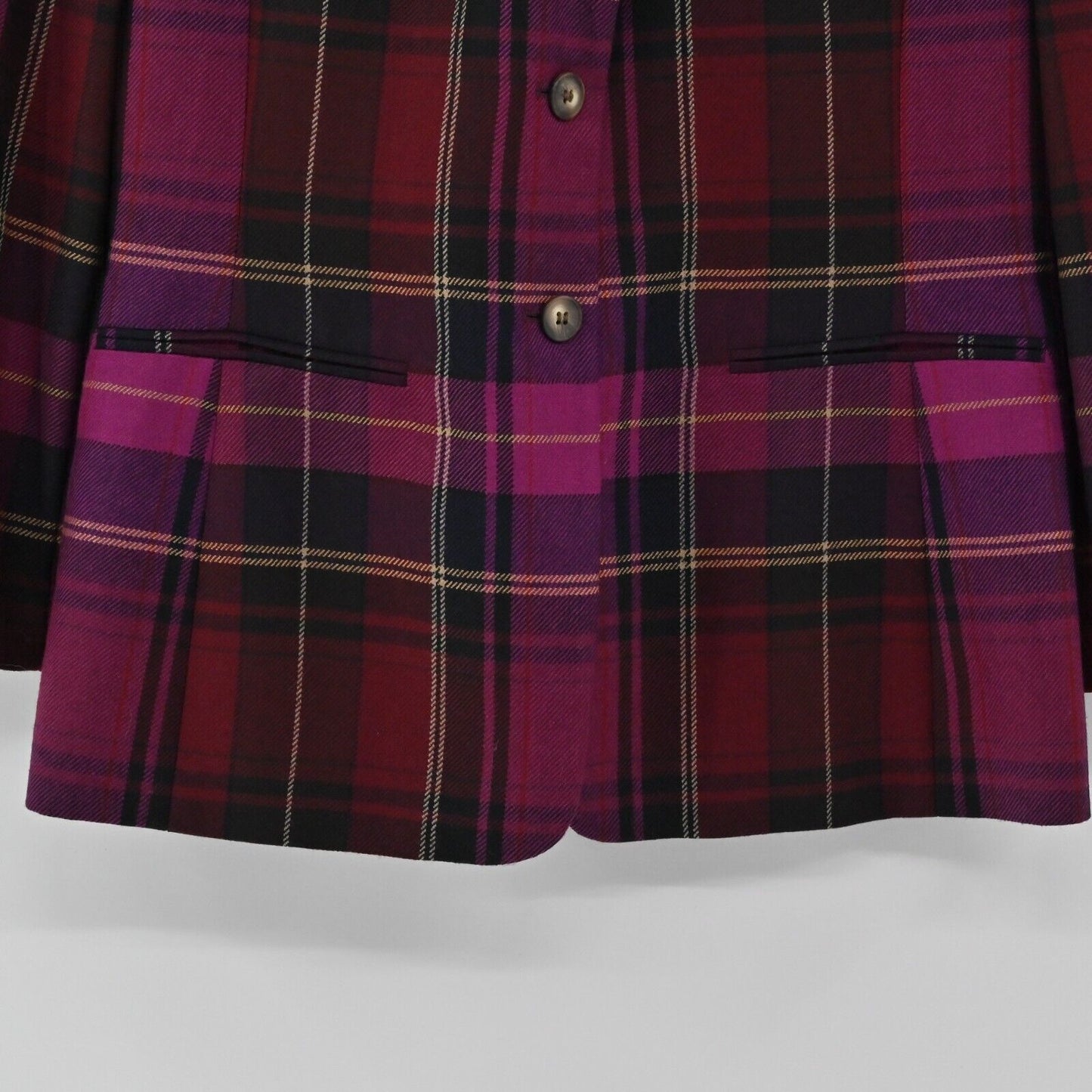 Vtg ELLEN TRACY Blazer Womens Size 10 Purple Plaid 100% Wool Single Breasted 90s