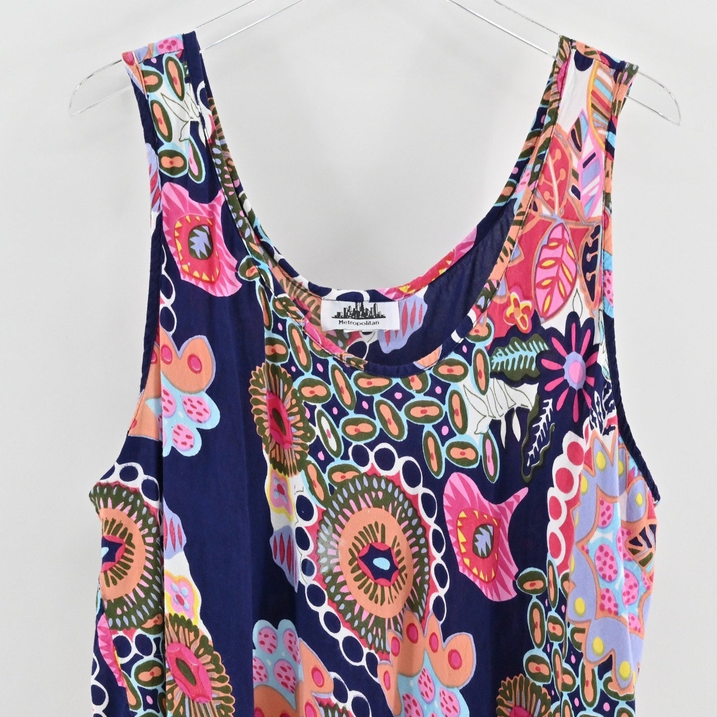 Vtg 90s Floral Midi Dress Size 1X Wanderlust Vibrant Sleeveless Bloomcore Boho