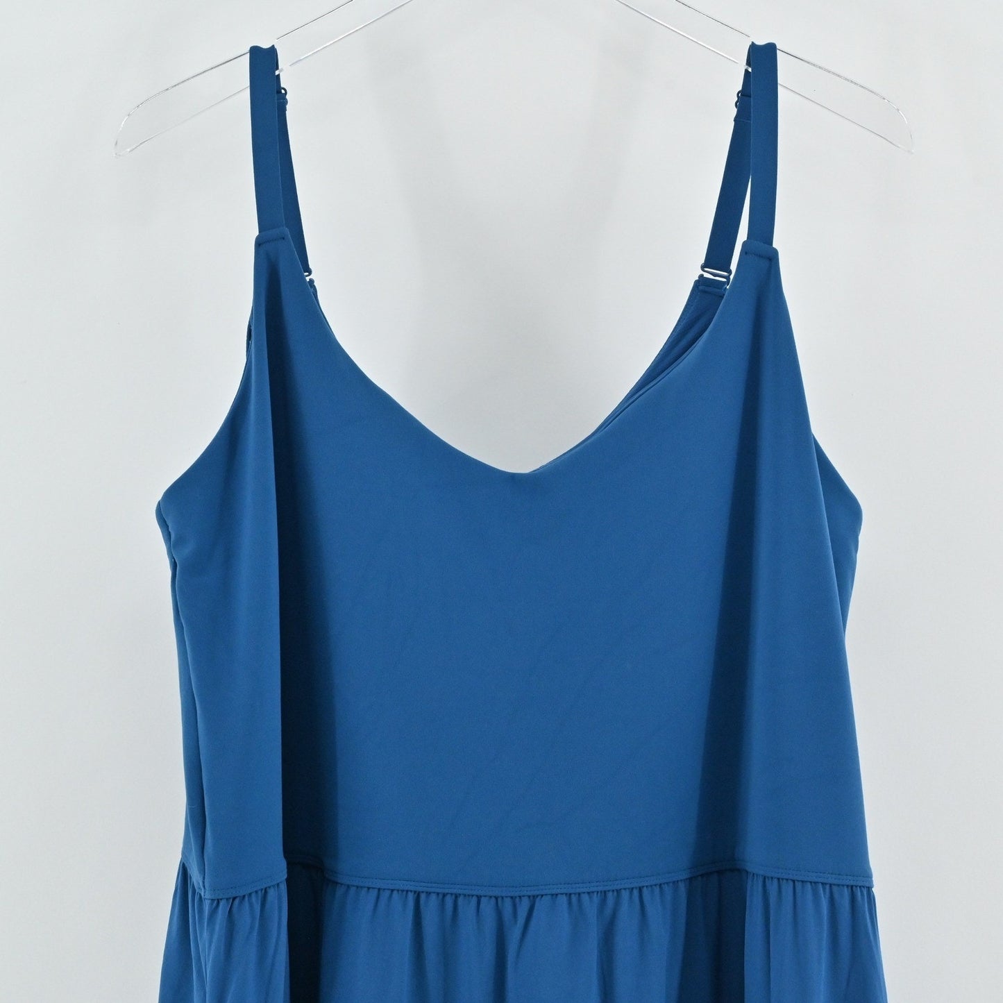 Athleta Elation Hybrid Midi Dress Size 2X Blue Spaghetti Strap Pocket Athleisure