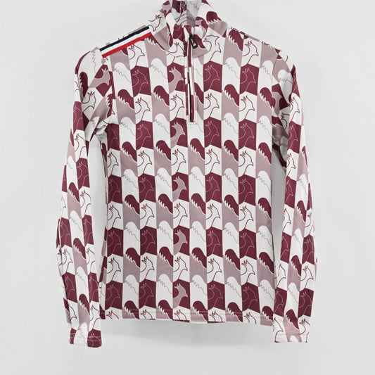 ROSSIGNOL Jacket Womens Size XS Red Rooster Print Palmares Quarter Zip Pullover