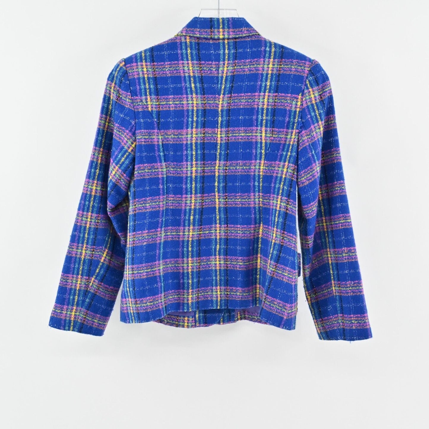 Vtg FLORA DONNA Blazer Womens Size 2 Neon Plaid Tweed Single Breasted Jacket