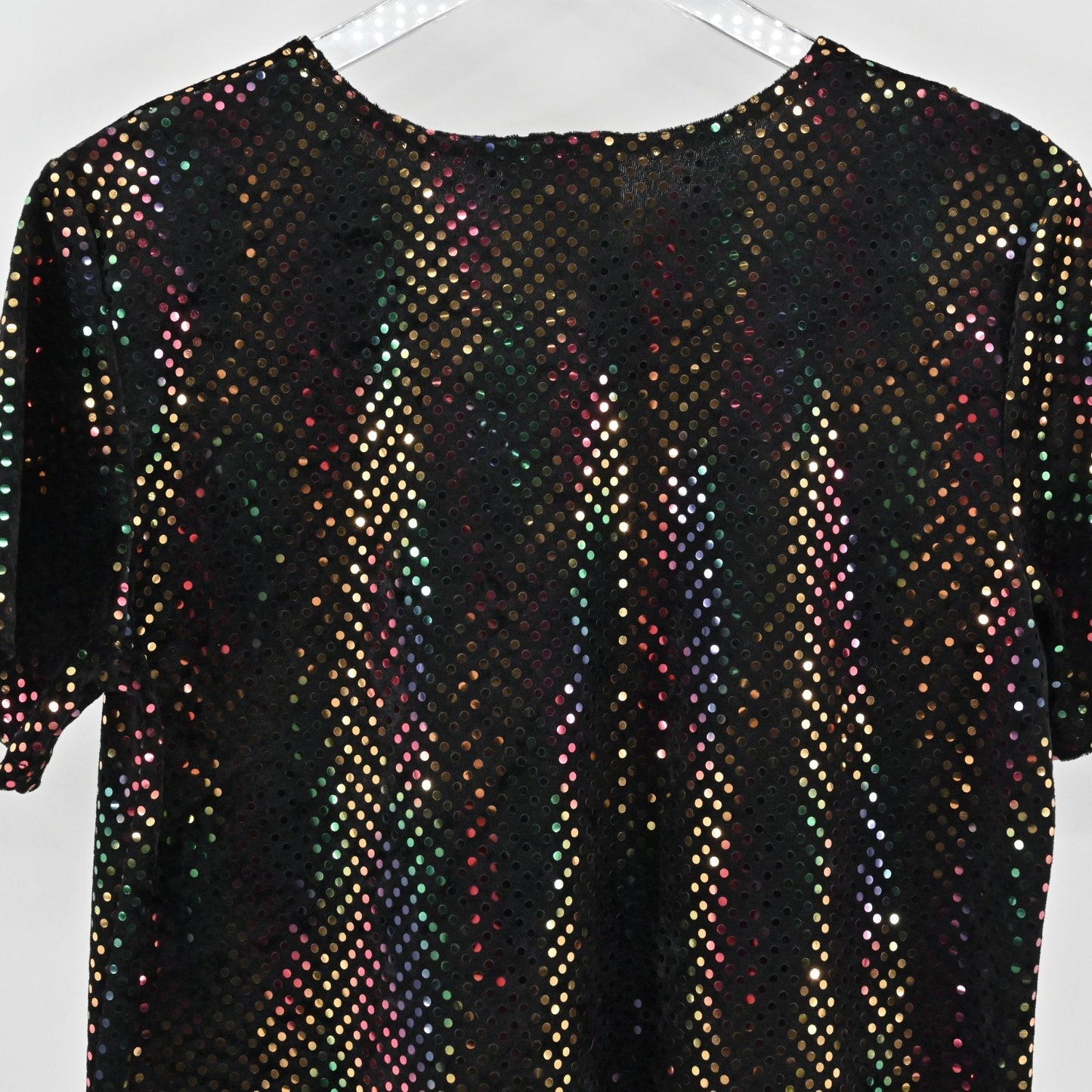 Vtg Kathie Lee Womens Rainbow Sequin Velvet Top Size M Black Retro Dopamine 80s