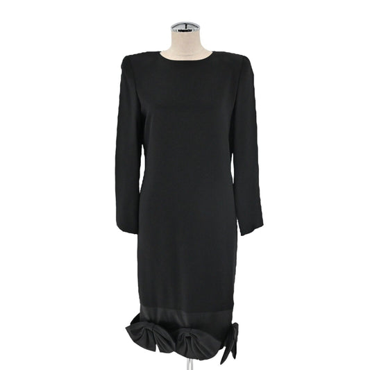 Vtg AKIRA Dress Womens Size M Black Shoulder Pad Long Sleeve Bow Trim Sheath 80s