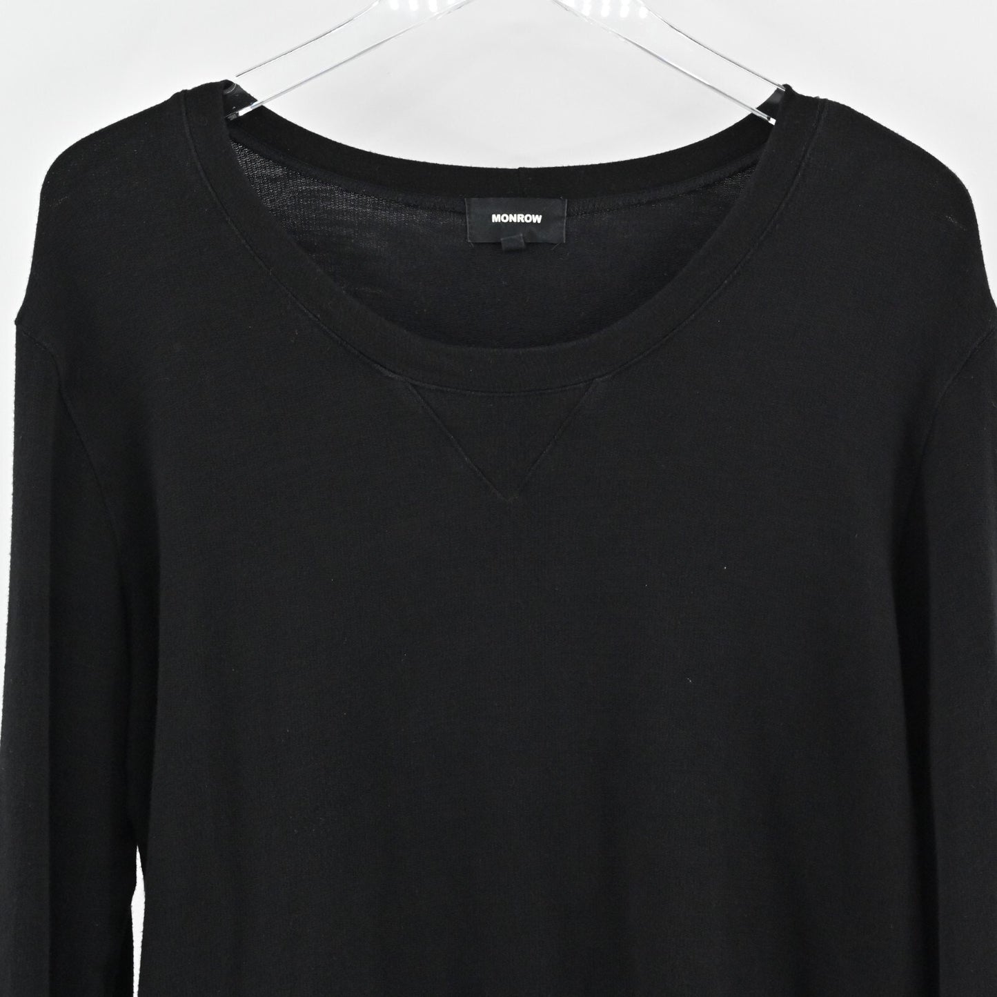 MONROW Top Womens Sz L Black Long Sleeve Scoop Neck Stretch Capsule Quiet Luxury