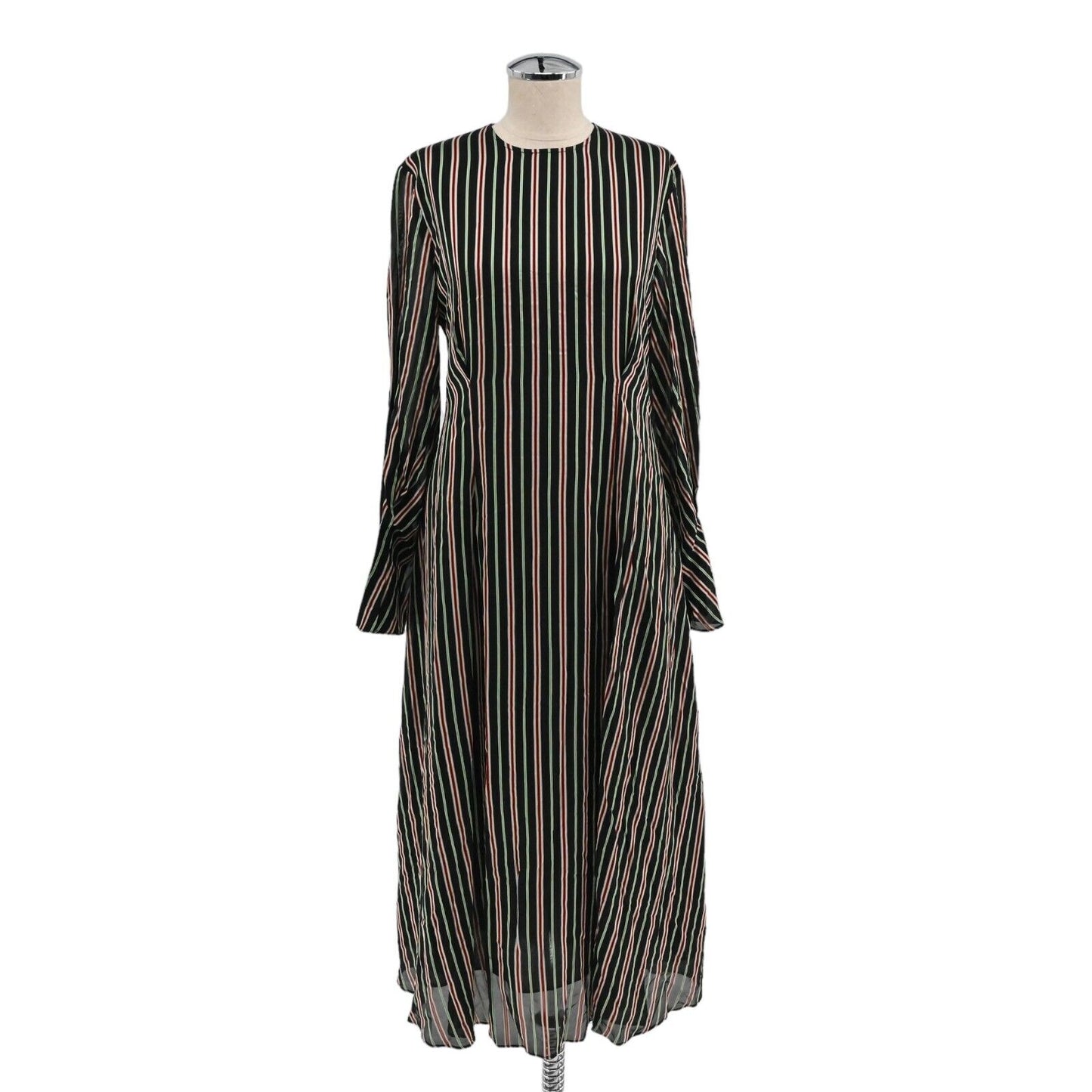 & OTHER STORIES Midi Dress Womens Sz 4 Black Striped Retro Stockholm Atlier NEW