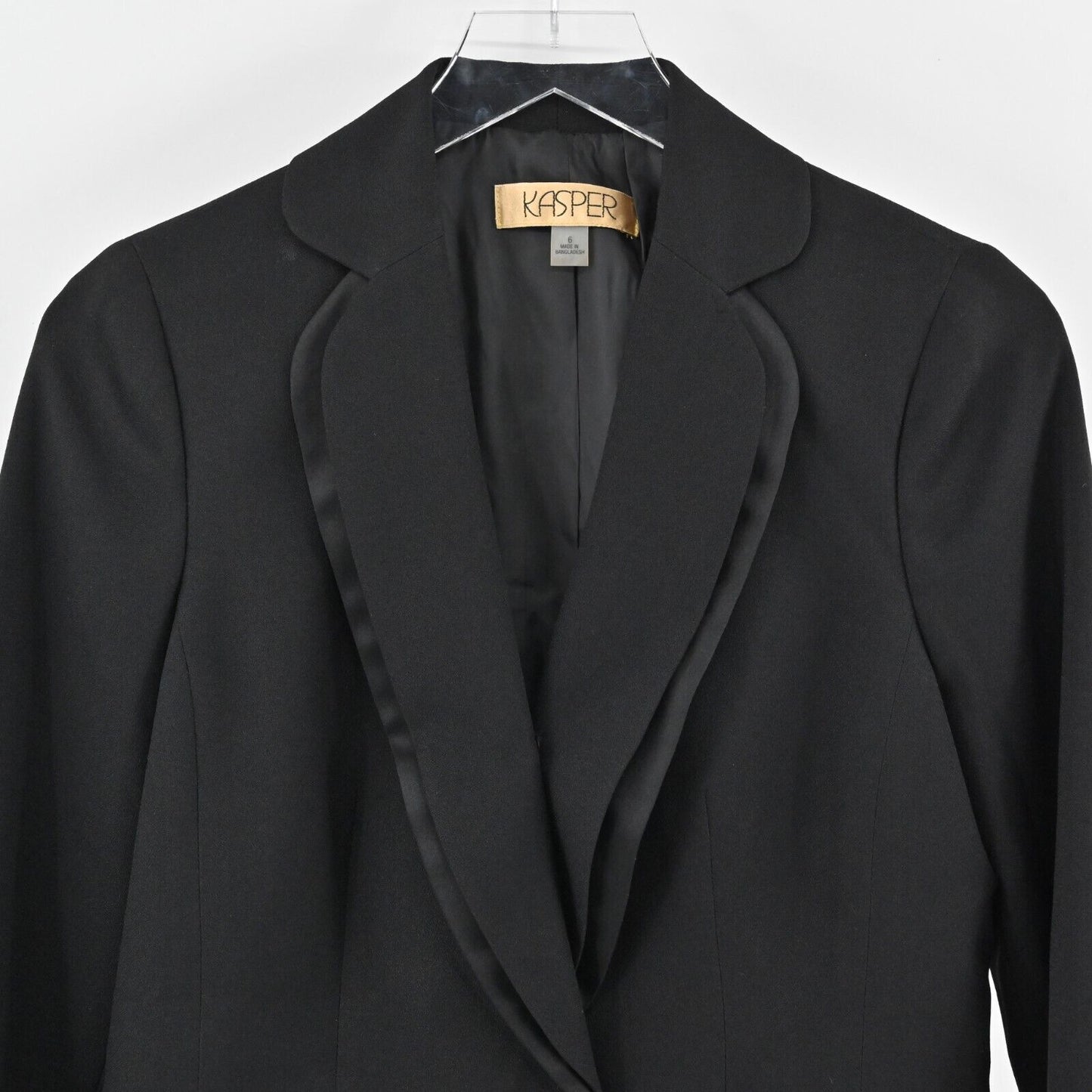 Vtg KASPER Blazer Womens Size 6 Solid Black Single Breasted Notch Collar Jacket
