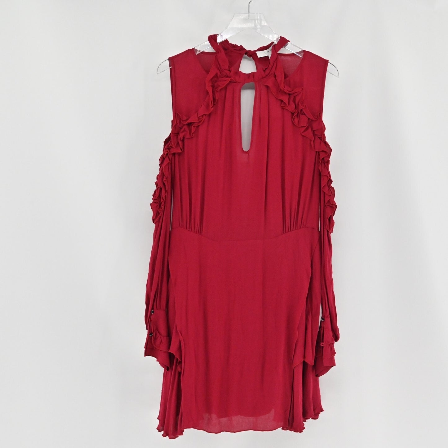 IRO Womens Hanie Cold Shoulder Dress Size 42 XL Red Ruffle Long Sleeve Mini NEW