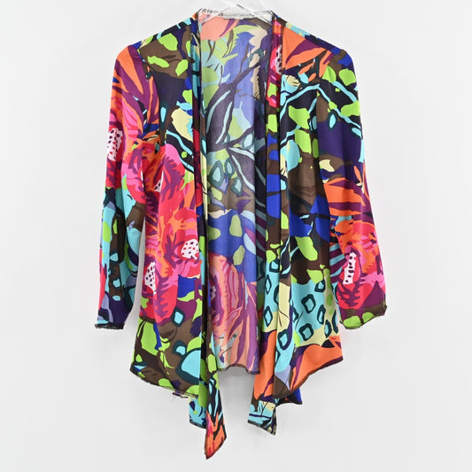 ALBERTO MAKALI Kimono Womens Size S Multicolor Floral Waterfall Open Front