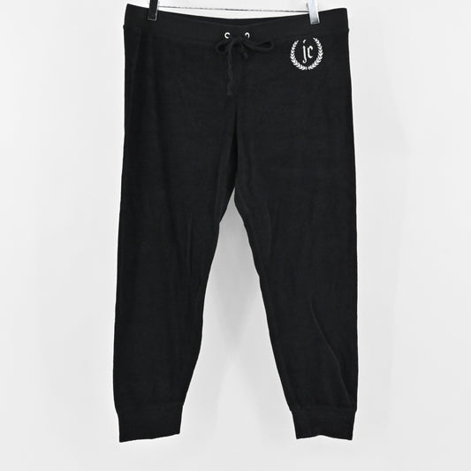 JUICY COUTURE Jogger Pants Womens Sz L Black Terrycloth Embroidered Loungewear