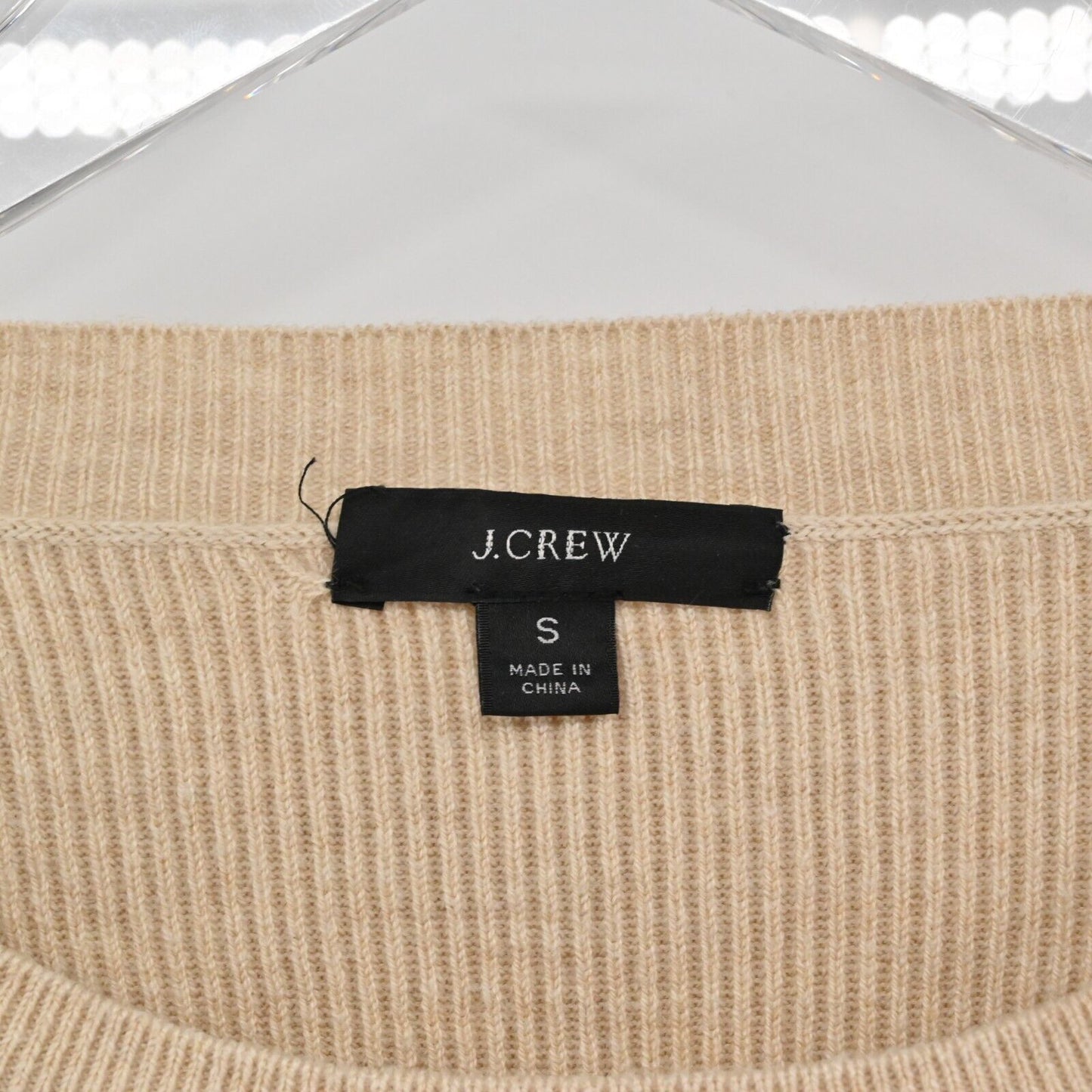 J CREW Sweater Womens Size S Long Sleeve Ribbed Knit Tan Round Neck Top Neutral