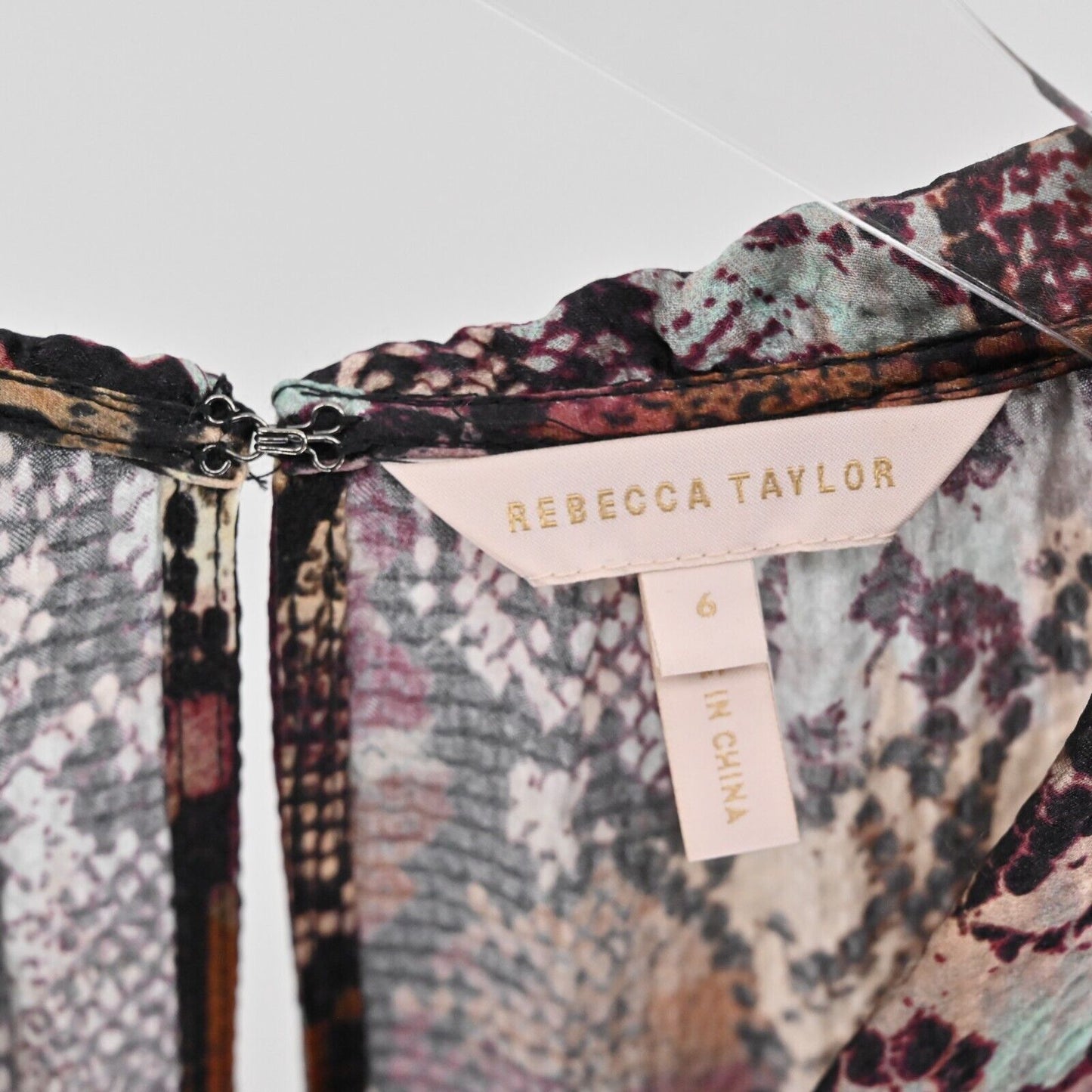 REBECCA TAYLOR Dress Womens Size 6 Silk Met Python Snake Print Purple Mob Wife