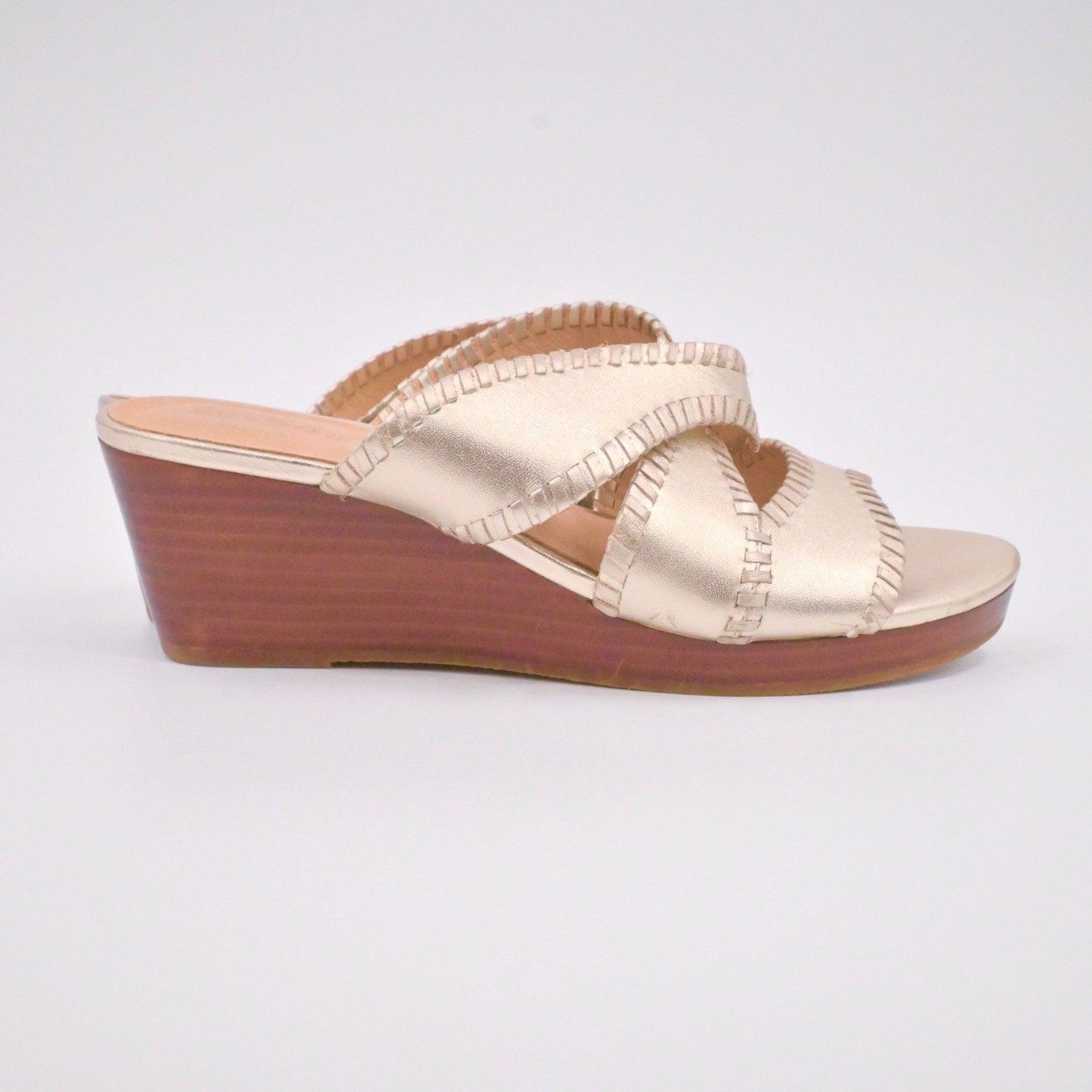 Jack Rogers Womens Jackie Midi Wedges Sandals Sz 8 Gold Metallic Leather Slip On