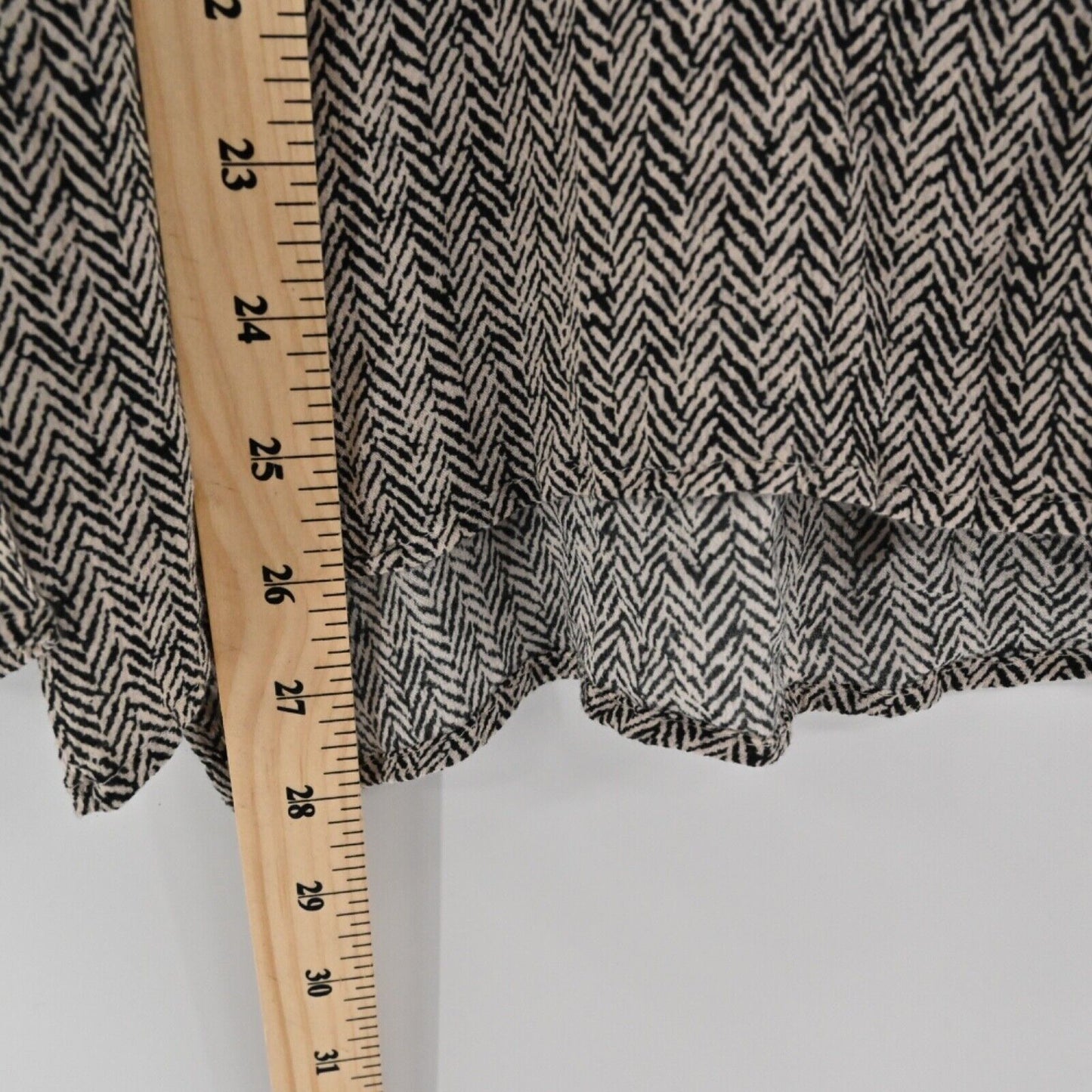J JILL Top Womens Size M Cream Black Herringbone Button Up Long Bow Bell Sleeve