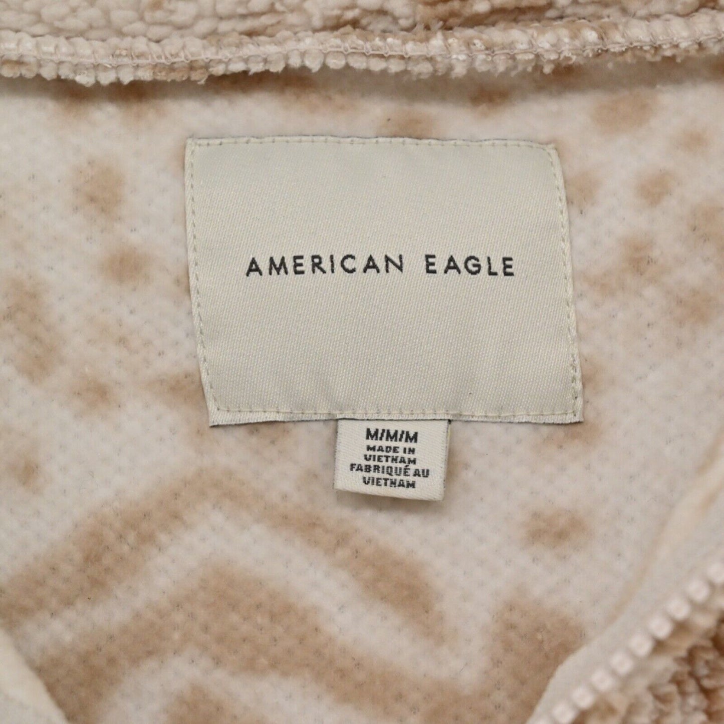AMERICAN EAGLE Jacket Women Sz M Tan Animal Print Sherpa Fleece 1/4 Zip Pullover