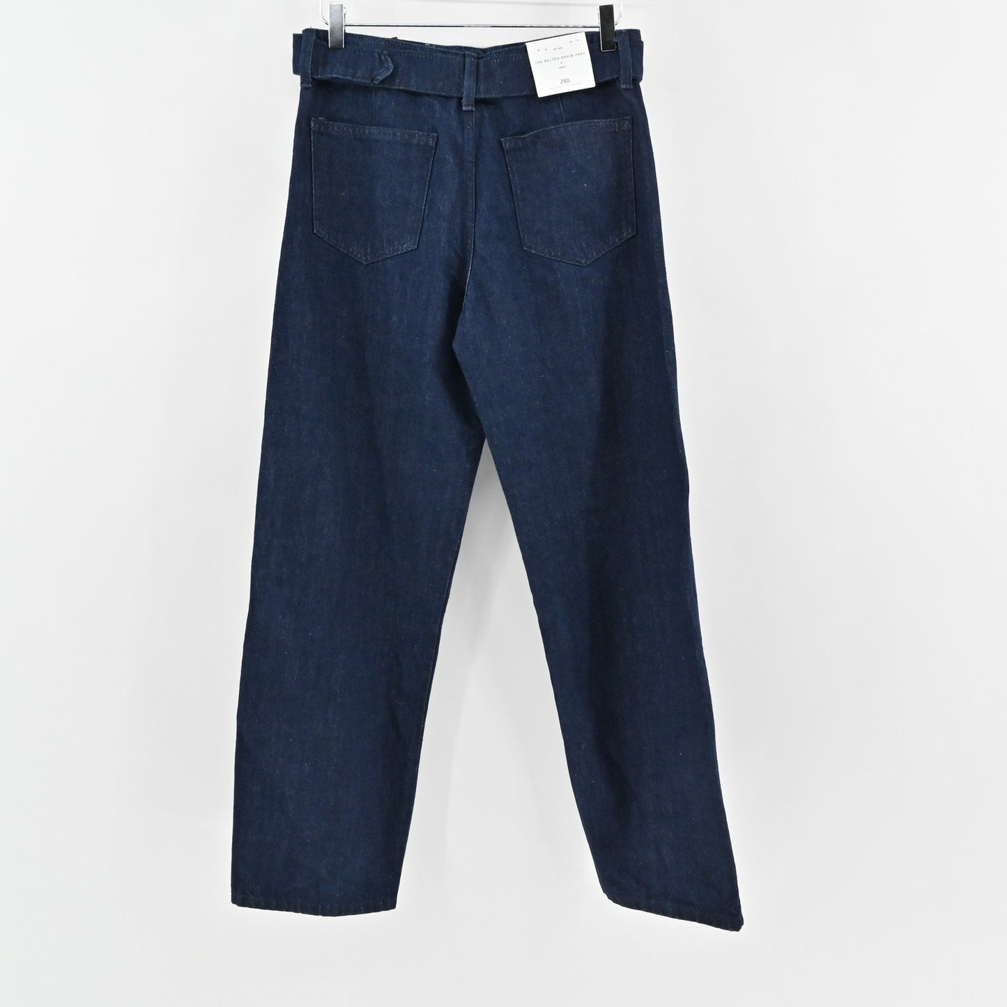 Zara Womens Wide Leg Jeans Size 4 Blue High Rise Belted Denim Pant Western NEW